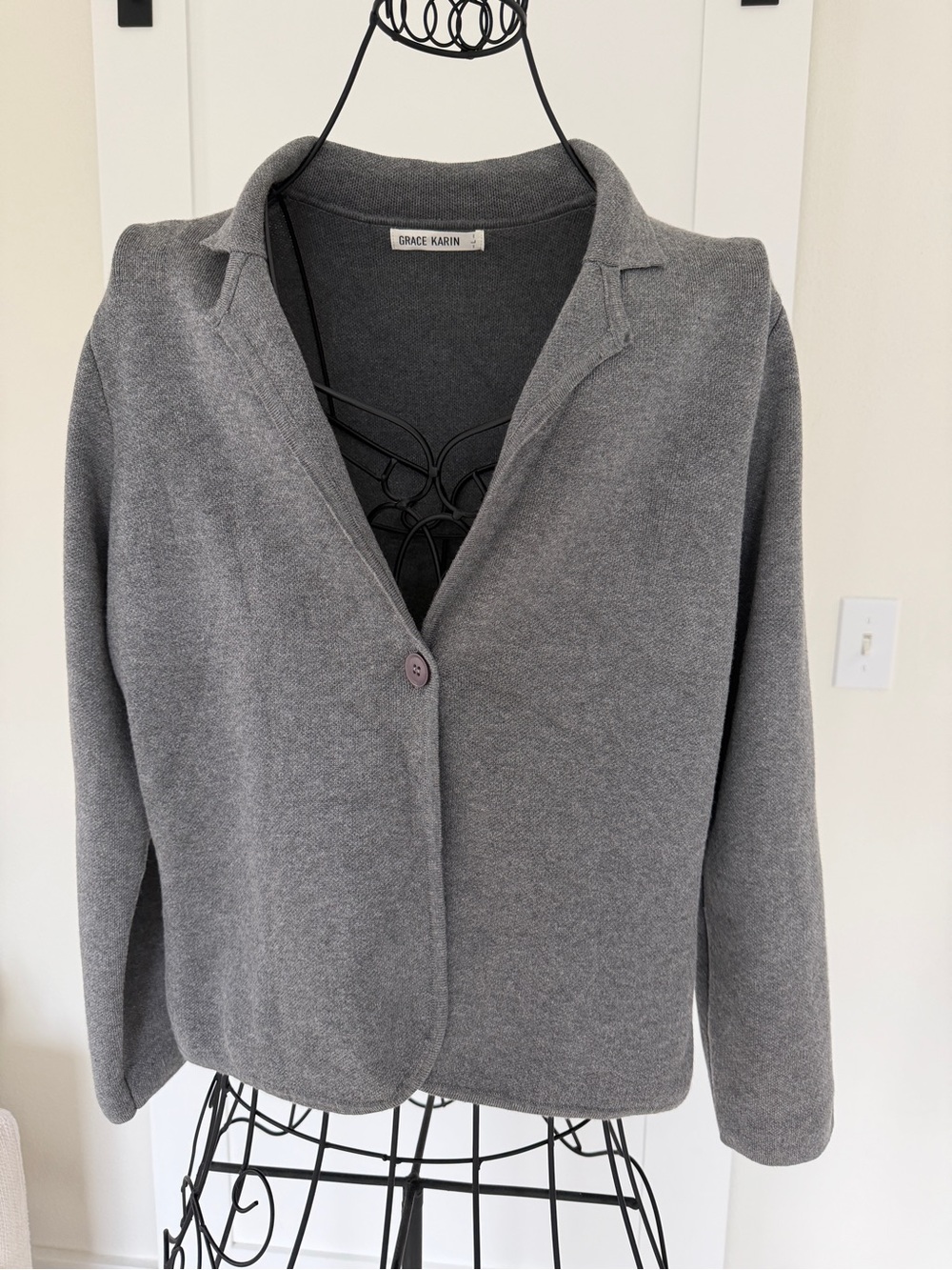 Grace Karin Gray Knit Single-Button Blazer Jacket